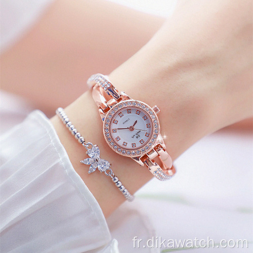 BS-FA1531 Montre de luxe à la mode en or rose avec strass et croix